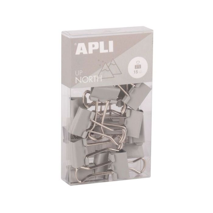 Apli Up North Pack con 15 Pinzas de Metal 19mm - Color Gris