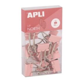 Apli Up North Pack con 15 Pinzas de Metal 19mm - Color Rosa