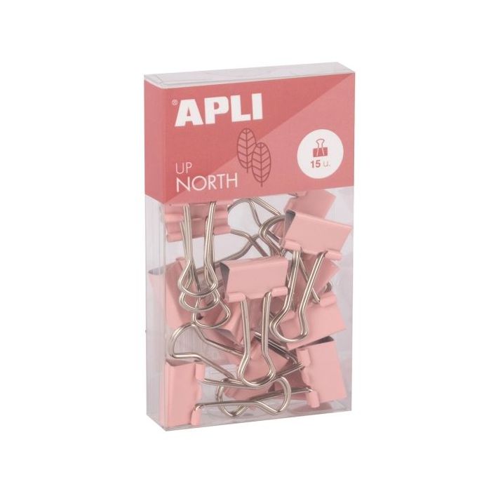 Apli Up North Pack con 15 Pinzas de Metal 19mm - Color Rosa