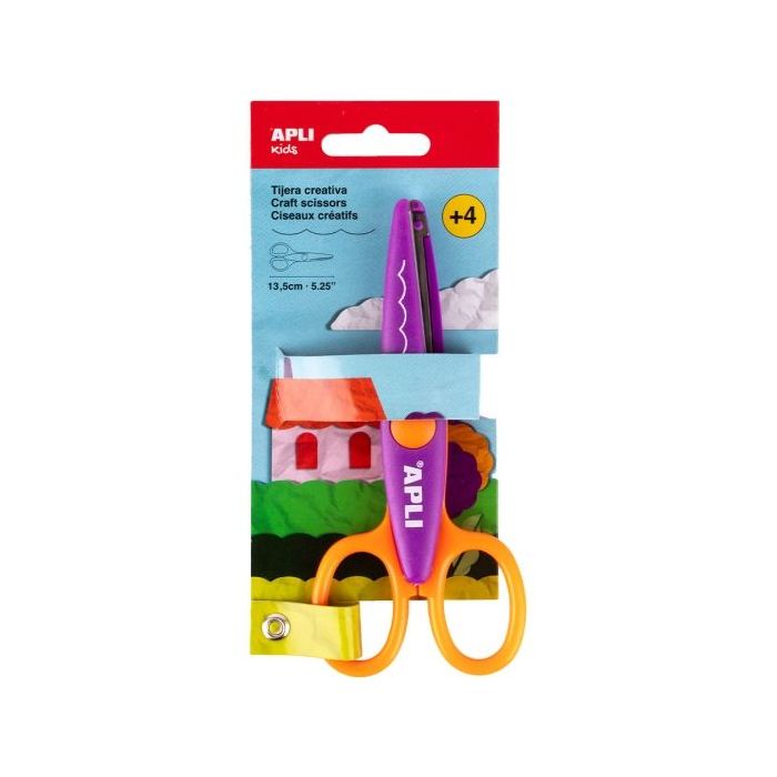 Apli Kids Tijera Escolar Creativa 13.5cm - Corte Curvo - Color Morado/Naranja