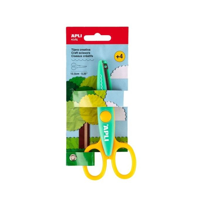 Apli Kids Tijera Escolar Creativa 13.5cm - Corte Dentado - Color Verde/Amarillo