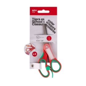 Apli Kids Tijera Escolar 13 cm - Punta Redondeada - Ergonomica - Espacio para el Nombre - Uso Ambidiestro - Color Rojo