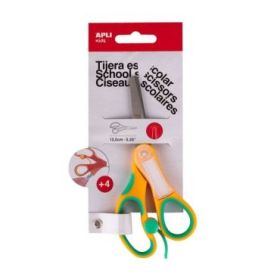Apli Kids Tijera Escolar 13 cm - Punta Redondeada - Ergonomica - Espacio para el Nombre - Uso Ambidiestro - Color Amarillo