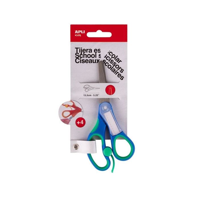 Apli Kids Tijera Escolar 13 cm - Punta Redondeada - Ergonomica - Espacio para el Nombre - Uso Ambidiestro - Color Azul
