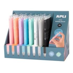 Apli Infinite Pencil Expositor con 40 Lapices Infinitos Retractiles HB - Colores Surtidos