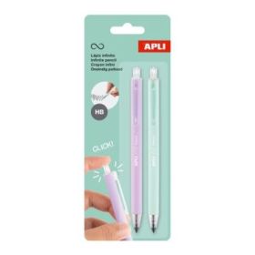 Apli Infinite Pencil Pack con 2 Lapices Infinitos Retractiles HB - Colores Lila y Verde