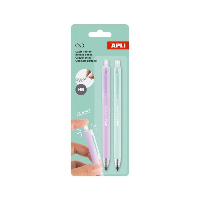 Apli Infinite Pencil Pack con 2 Lapices Infinitos Retractiles HB - Colores Lila y Verde