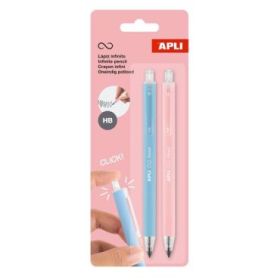 Apli Infinite Pencil Pack con 2 Lapices Infinitos Retractiles HB - Colores Rosa y Azul