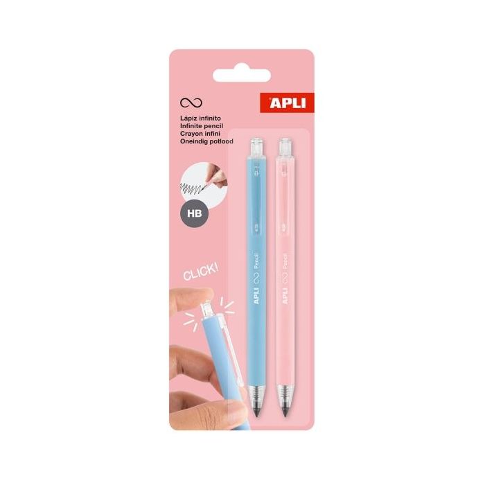Apli Infinite Pencil Pack con 2 Lapices Infinitos Retractiles HB - Colores Rosa y Azul