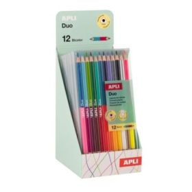 Apli Duo Expositor con 6 Packs de 12 Lapices de Colores de Doble Punta - Forma Triangular - Colores Surtidos