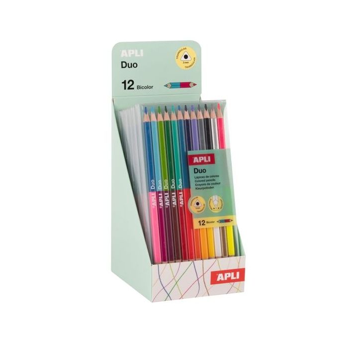Apli Duo Expositor con 6 Packs de 12 Lapices de Colores de Doble Punta - Forma Triangular - Colores Surtidos