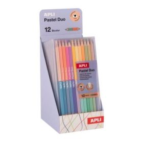 Apli Pastel Duo Expositor con 6 Packs de 12 Lapices de Colores de Doble Punta - Forma Triangular - Colores Pastel Surtidos