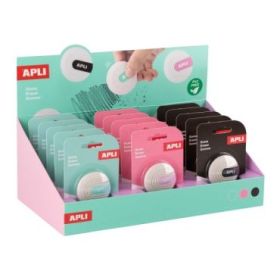 Apli Expositor con 15 Gomas de Borrar - Forma Redonda - Sin PVC - Color Blanco con Detalle en Verde, Azul y Negro