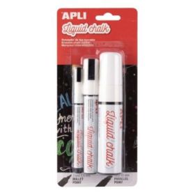 Apli Pack de 3 Rotuladores de Tiza Liquida de Diferentes Puntas - Redonda 3 y 5,5mm y Biselada - Secado Rapido - Color Blanco