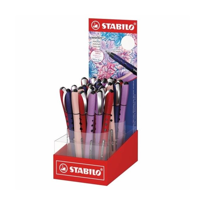 Stabilo Worker+ Naturecolors Wildflower Expositor con 30 Boligrafos de Tinta Liquida - Trazo 0.5mm - Escritura Suave y Precisa -