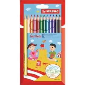 Stabilo Trio Thick Pack con 12 Lapices de Colores - Mina de 4.2mm - Forma Triangular - Colores Surtidos
