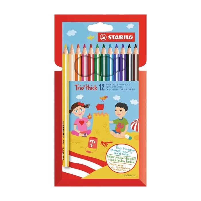 Stabilo Trio Thick Pack con 12 Lapices de Colores - Mina de 4.2mm - Forma Triangular - Colores Surtidos