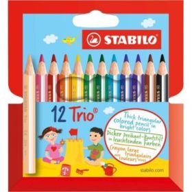 Stabilo Trio Thick Mini Pack con 12 Lapices de Colores - Mina de 4.2mm - Forma Triangular - Colores Surtidos