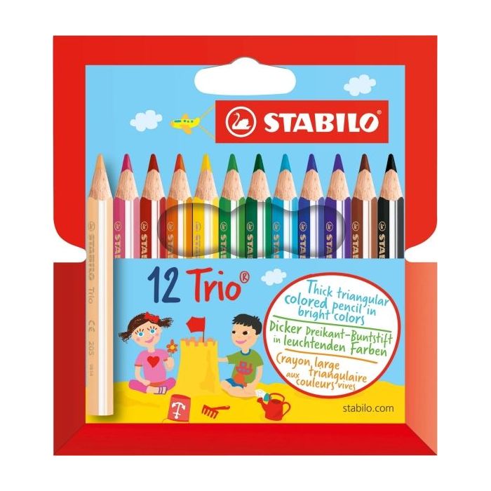 Stabilo Trio Thick Mini Pack con 12 Lapices de Colores - Mina de 4.2mm - Forma Triangular - Colores Surtidos
