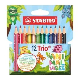 Stabilo Trio Animal Vibes Pack con 12 Lapices de Colores - Estampados Divertidos de Animales - Mina de 4.2mm - Forma Triangular