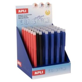 Apli Erasable Gel Expositor con 36 Boligrafos de Tinta Gel Borrables - Punta de 0,5mm - Zona de Agarre de Silicona - Colores Azu