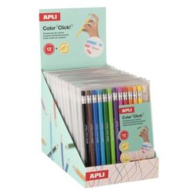 Apli Color Clik Expositor con 12 Packs de 12 Portaminas con Minas de Colores 2.6mm + 12 Recambios + 1 Sacapuntas - Forma Redonda
