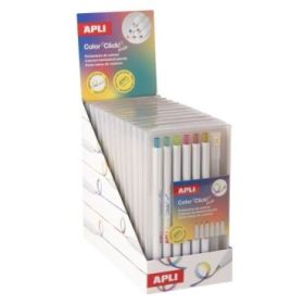 Apli Color Clik Mix Expositor con 12 Packs de 6 Portaminas con Minas Multicolor 3mm + 1 Sacapuntas - Forma Redonda - Colores Sur
