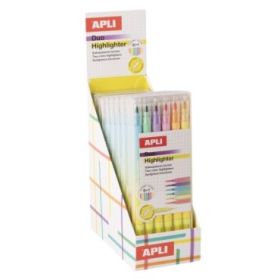 Apli Duo Highlighter Expositor con 10 Pack de 6 Marcadores Doble Punta - Ideal para Agendas, Libretas y Calendarios - Colores Su