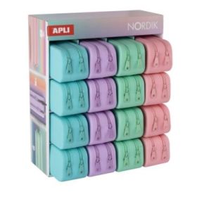 Apli Nordik Expositor de 16 Estuches de Silicona Rectangulares Dobles - Doble Compartimento - Medidas 75x185x63mm - Colores Past