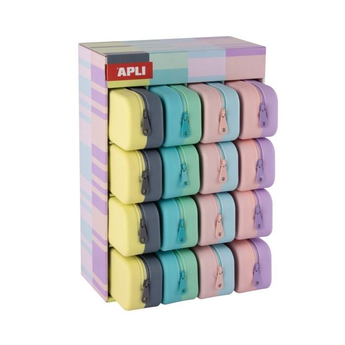 Apli Nordik Bicolor Expositor de 16 Estuches de Silicona Rectangulares Bicolor - Cremallera Repelente al Agua - Medidas 75x185x5