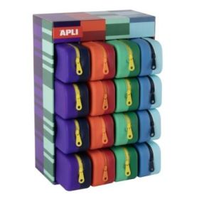 Apli Bright Bicolor Expositor de 16 Estuches de Silicona Rectangulares Bicolor - Cremallera Repelente al Agua - Medidas 75x185x5