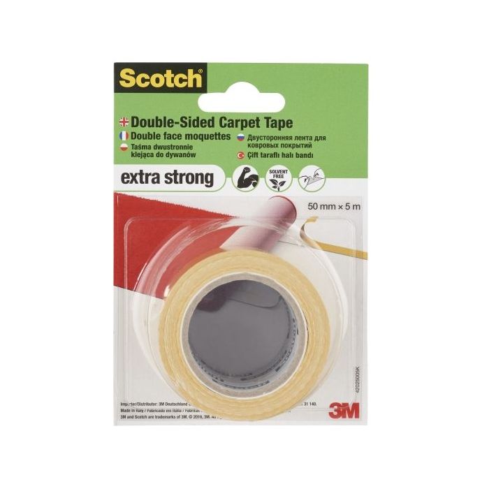 Scotch Universal Cinta Adhesiva para Moqueta 50mm x 5m - Alta Fuerza Adhesiva - Facil de Rasgar a Mano - Color Blanco
