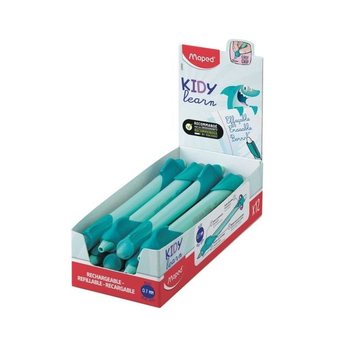Maped Kidy Lern Magic Boligrafo Borrable con Guia para Dedos - Modelo Tiburon - Tinta Color Azul - Recomendado para Niños de 4 a