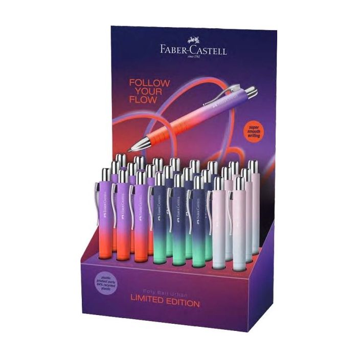 Faber-Castell Poly Ball Flow Edition Expositor con 24 Boligrafos Retractiles XB - Forma Triangular Ergonomica - Suave al Tacto -