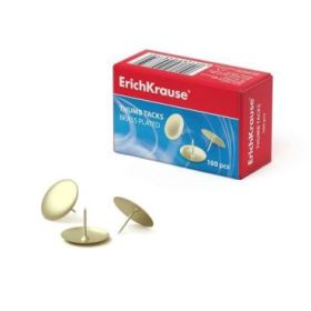 Erichkrause Caja de 100 Chinchetas Metalicas de Acero Latonado - Alta Resistencia y Durabilidad - Resistente a la Corrosion - Co