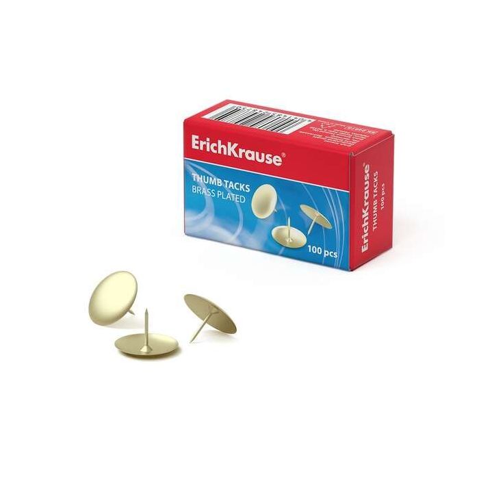 Erichkrause Caja de 100 Chinchetas Metalicas de Acero Latonado - Alta Resistencia y Durabilidad - Resistente a la Corrosion - Co