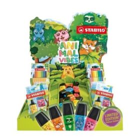 Stabilo Animal Vibes Expositor de Sobremesa con 30 Boss Mini Piezas Sueltas, 8 Packs con 3 Boss Mini, 5 Packs con 8 Point 88 Min