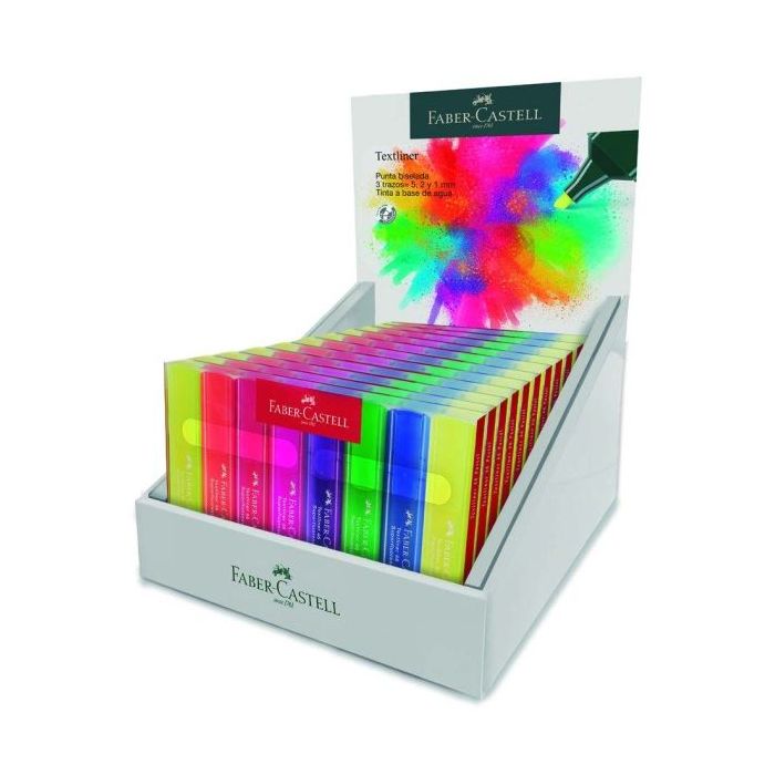 Faber-Castell Textliner 46 Superfluorescente Expositor con 11 Packs de 8 Marcadores Fluorescentes - Punta Biselada - Trazo entre