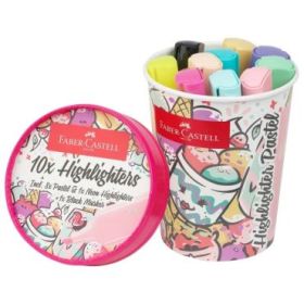 Faber-Castell Textliner 46 Pastel Pack de 10 Marcadores Fluorescentes - Diseño del Pack Tarrina de Helado - Punta Biselada - Tra