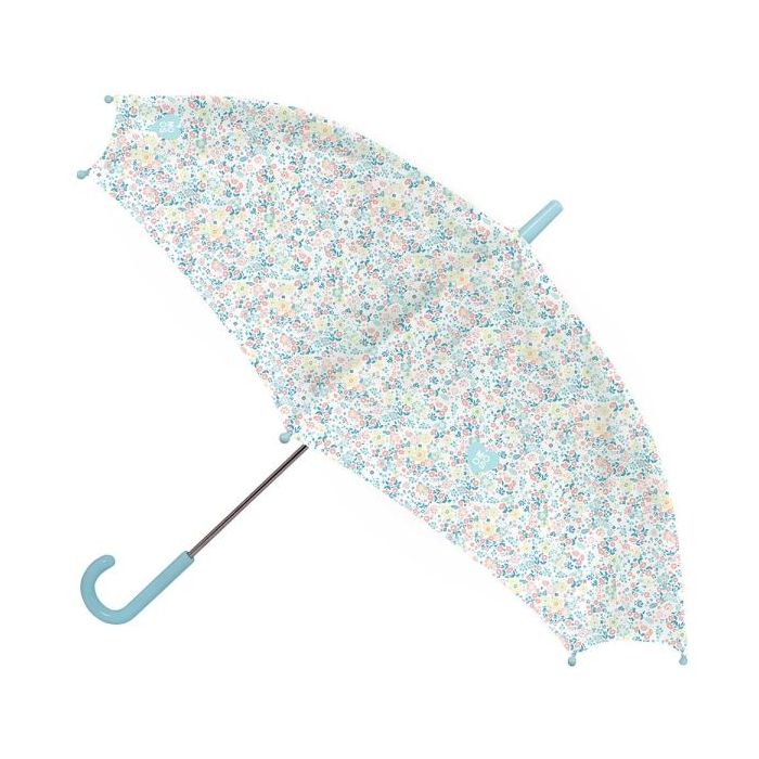 Safta Moos Fiori Paraguas Manual de 86cm - 8 Paneles - Asa y Punta de PVC - Poliester - Nervios de Acero de 8mm - Color Blanco