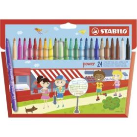 Stabilo Power Pack con 24 Rotuladores de Colores - Punta Media de 2mm - Tinta Lavable - Capuchon Ventilado - Colores Surtidos