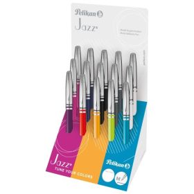 Pelikan Jazz Classic Expositor con 15 Boligrafos Retractiles - Trazo de 1mm - Mecanismo de Giro - Capuchon y Clip Cromados - Rec
