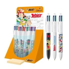 Bic 4 Colours Asterix Expositor con 30 Boligrafos de Bola Retractil Diseños Comic Asterix - Punta Media de 1.0mm - 3 Diseños Dif