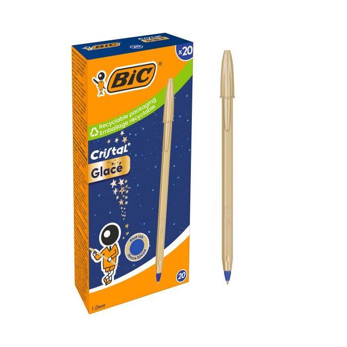 Bic Cristal Glace Boligrafo de Bola - Cuerpo Opaco en Color Oro Mate - Punta Redonda de 1mm - Trazo 0.4mm - Tinta con Base de Ac
