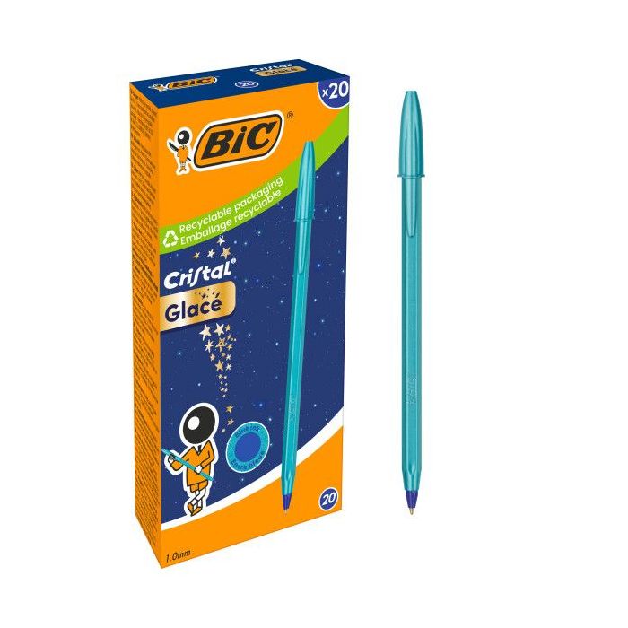 Bic Cristal Glace Boligrafo de Bola - Cuerpo Opaco en Color Azul Metalizado Mate - Punta Redonda de 1mm - Trazo 0.4mm - Tinta co