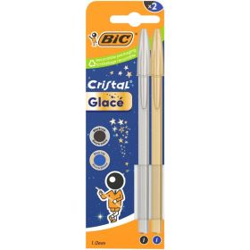Bic Cristal Glace Pack con 2 Boligrafos de Bola - Cuerpo Opaco en Colores Metalizados Mate - Punta Redonda de 1mm - Trazo 0.4mm