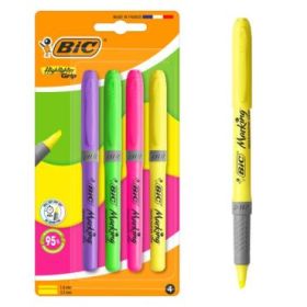Bic Highlighter Grip Pack con 4 Marcadores Fluorescentes - Punta Biselada - Trazo entre 1.60 y 3.30 mm - Grip Texturizado - Colo
