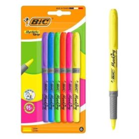 Bic Highlighter Grip Pack con 6 Marcadores Fluorescentes - Punta Biselada - Trazo entre 1.60 y 3.30 mm - Grip Texturizado - Colo