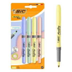 Bic Highlighter Grip Pack con 4 Marcadores Fluorescentes Pastel - Punta Biselada - Trazo entre 1.60 y 3.30 mm - Grip Texturizado