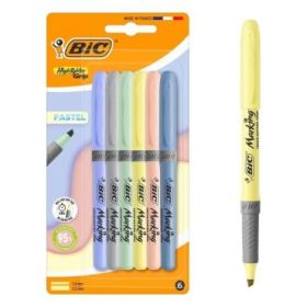 Bic Highlighter Grip Pastel Pack con 6 Marcadores Fluorescentes Pastel - Punta Biselada - Trazo entre 1.60 y 3.30 mm - Grip Text